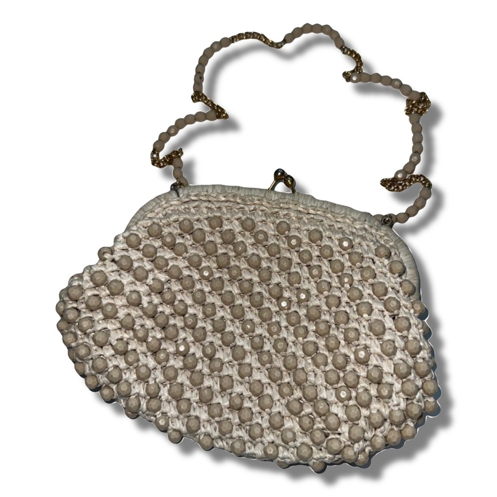 Vintage Beaded Woven Straw Bag